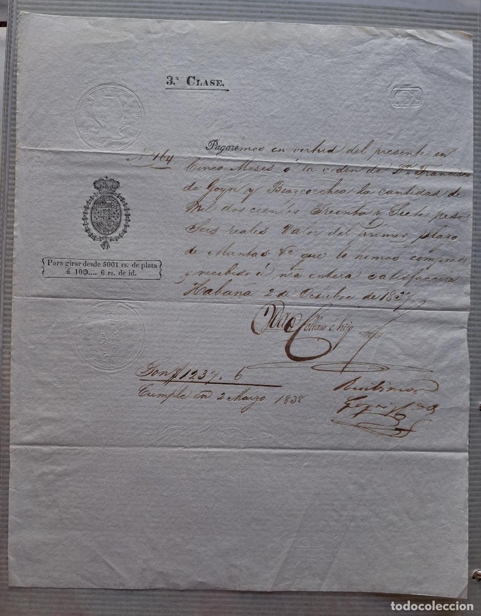 Documentos bancarios: La Habana (Cuba) 1837 Pagar&eacute; 6&ordf; Clase. Sellos en seco.