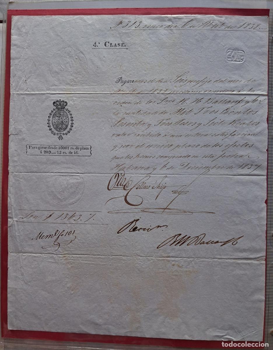 Documentos bancarios: La Habana (Cuba) 1837 Pagar&eacute; 4&ordf; Clase. Sellos en seco.