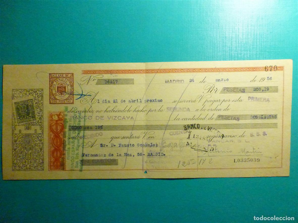Documentos bancarios: Antigua Letra de cambio - Primera de Cambio - A&ntilde;o 1956 - Clase 10, 10&ordf; -