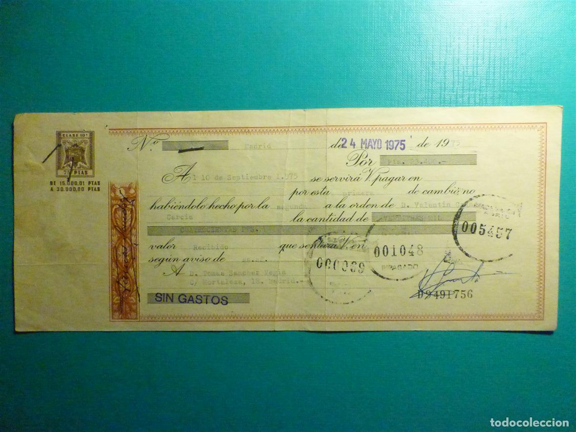 Documentos bancarios: Antigua Letra de cambio - Primera de Cambio - A&ntilde;o 1975 - Clase 10, 10&ordf; -