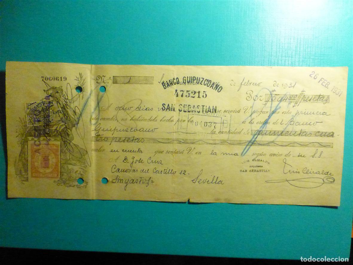 Documentos bancarios: Antigua Letra de cambio - Primera de Cambio - A&ntilde;o 1931 - Clase 8, 8&ordf; -