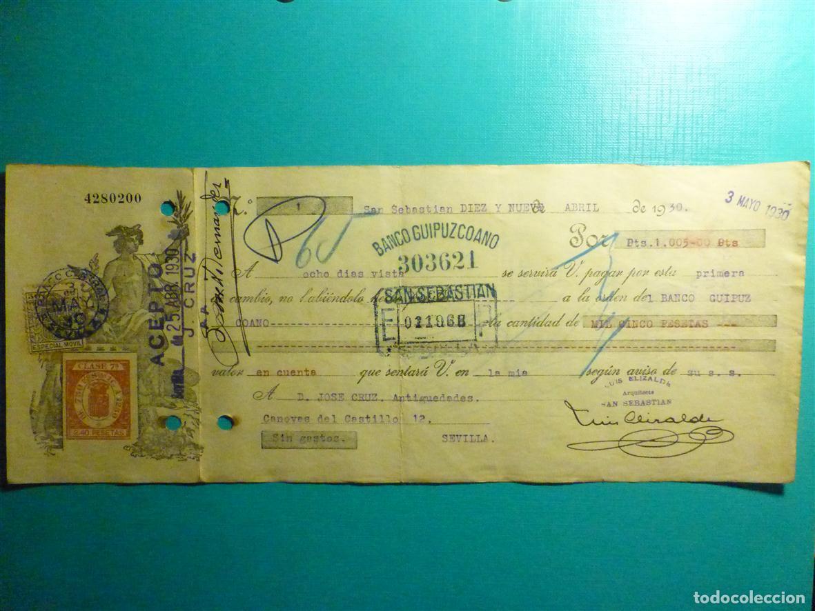 Documentos bancarios: Antigua Letra de cambio - Primera de Cambio - A&ntilde;o 1930 - Clase 7, 7&ordf; -
