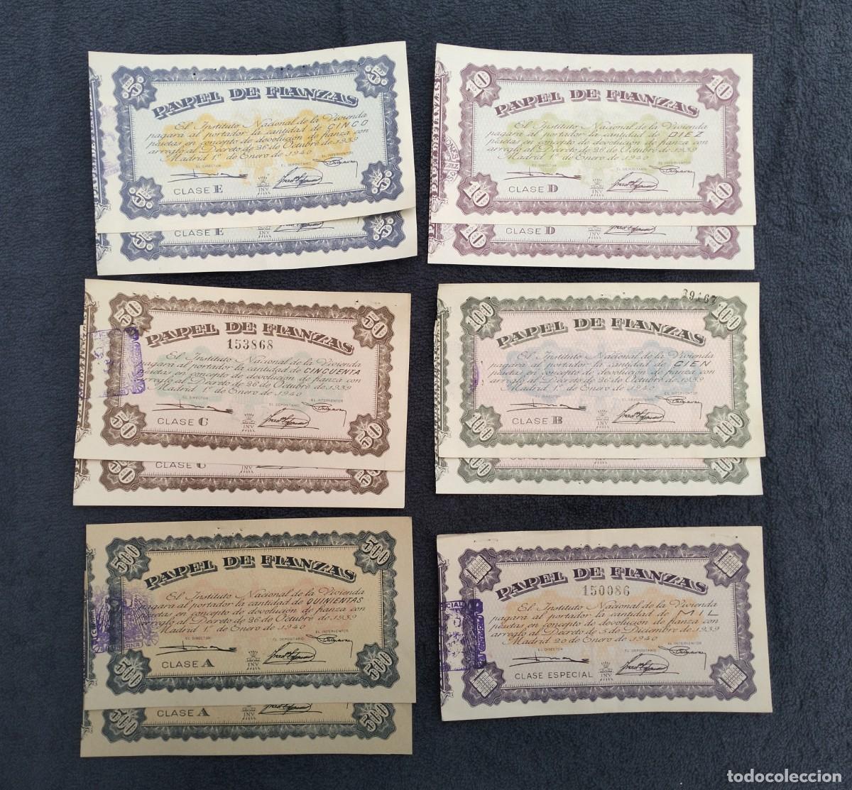 Documentos bancarios: PAPEL FIANZAS,PAREJAS CORRELATIVAS, A&Ntilde;OS 40.VALORES 5,10,50,100,500,1000 .