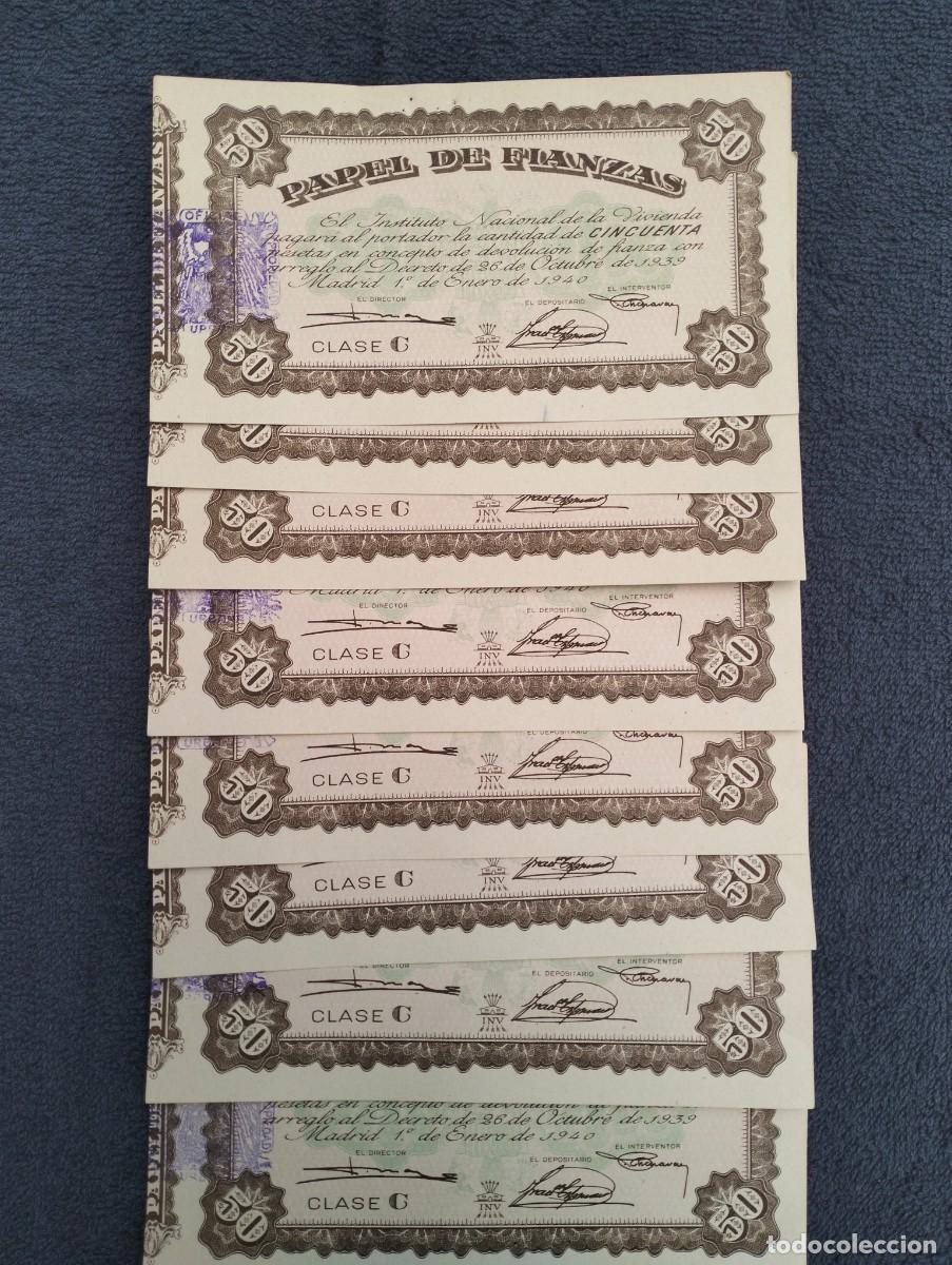 Documentos bancarios: PAPEL FIANZAS. 8 BILLETES CORRELATIVOS DE 50 PTS. A&Ntilde;OS 40