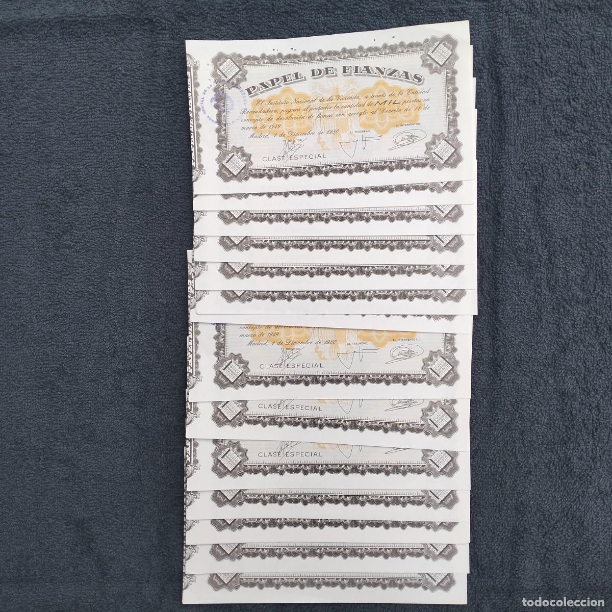 Documentos bancarios: PAPEL FIANZAS. 15 VALORES CORRELATIVOS DE 1000 PTAS. A&Ntilde;OS 80.