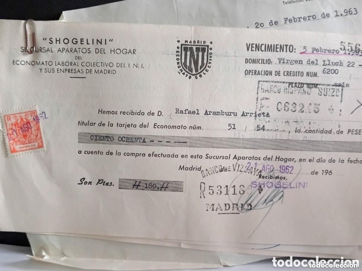 Documentos bancarios: SHOGELINI - SUCURSAL APARATOS DEL HOGAR DEL ECONOMATO LABORAL COLECTIVO DEL INI. MADRID 1962