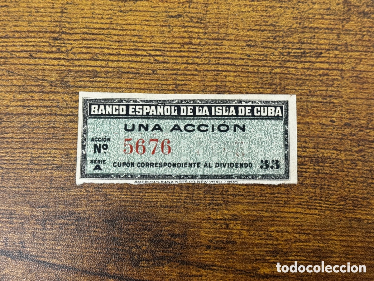Documentos bancarios: Cupon de una accion del Banco Espa&ntilde;ol de la isla de Cuba. Pieza peque&ntilde;ita