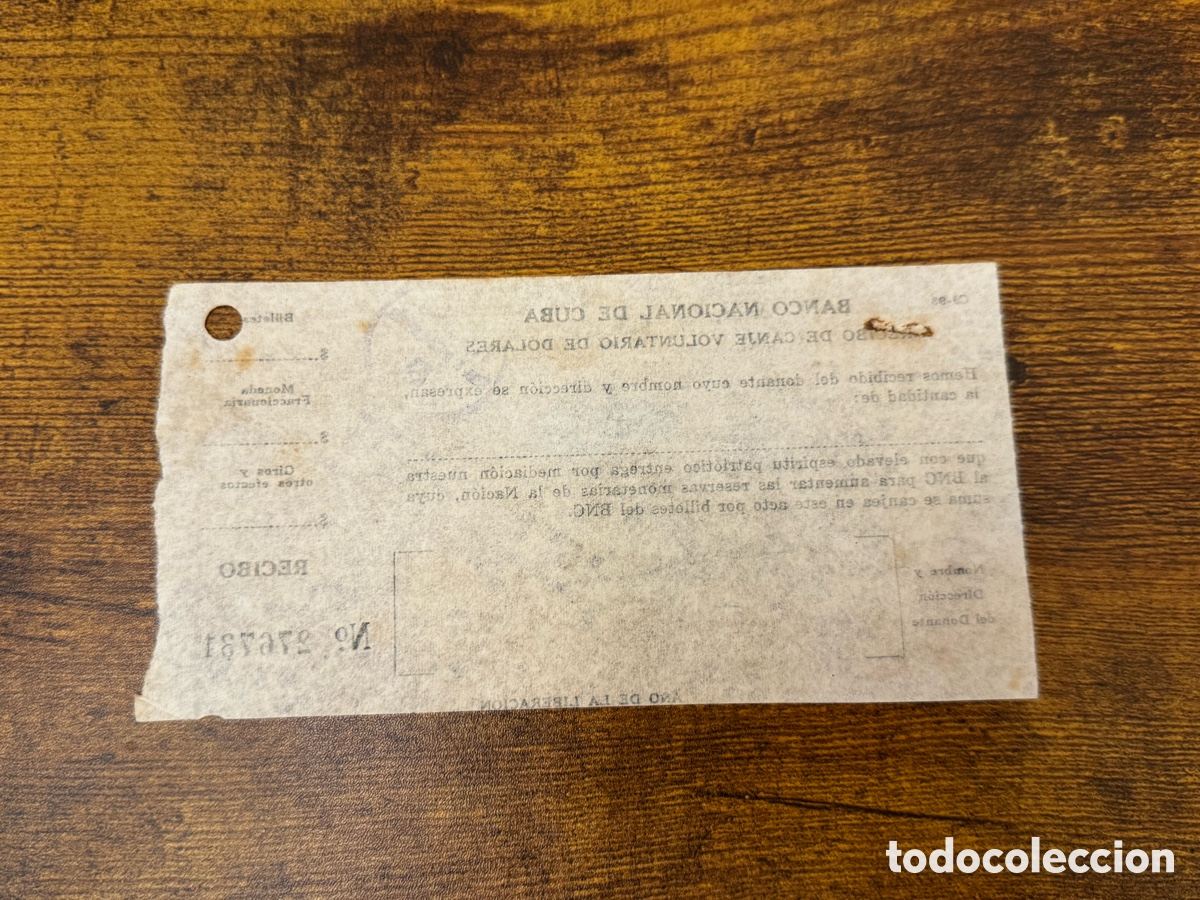 Documentos bancarios: Recibo del Banco Nacional de Cuba. - Foto 2