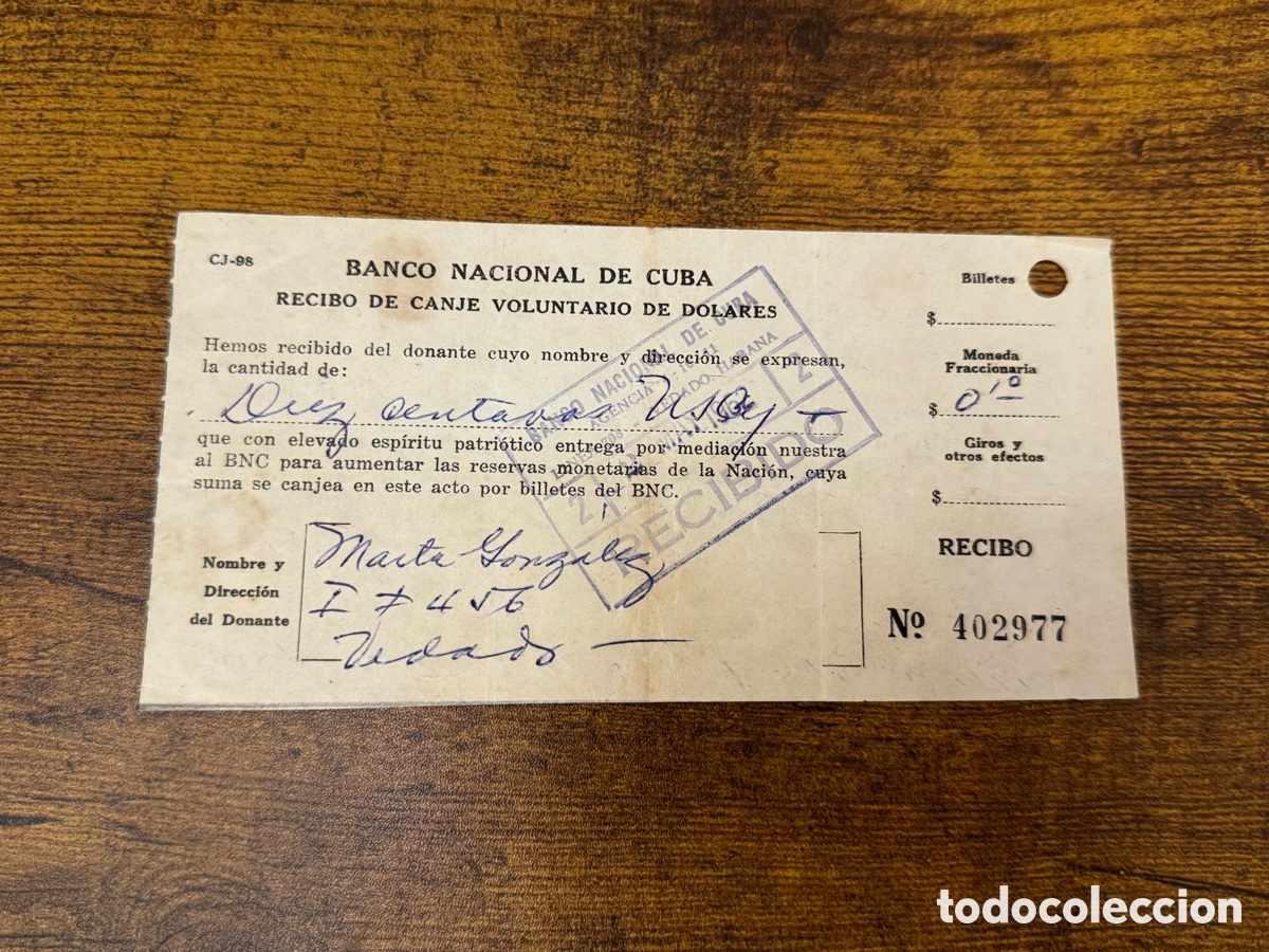 Documentos bancarios: Recibido del Banco Nacional de Cuba - Foto 1