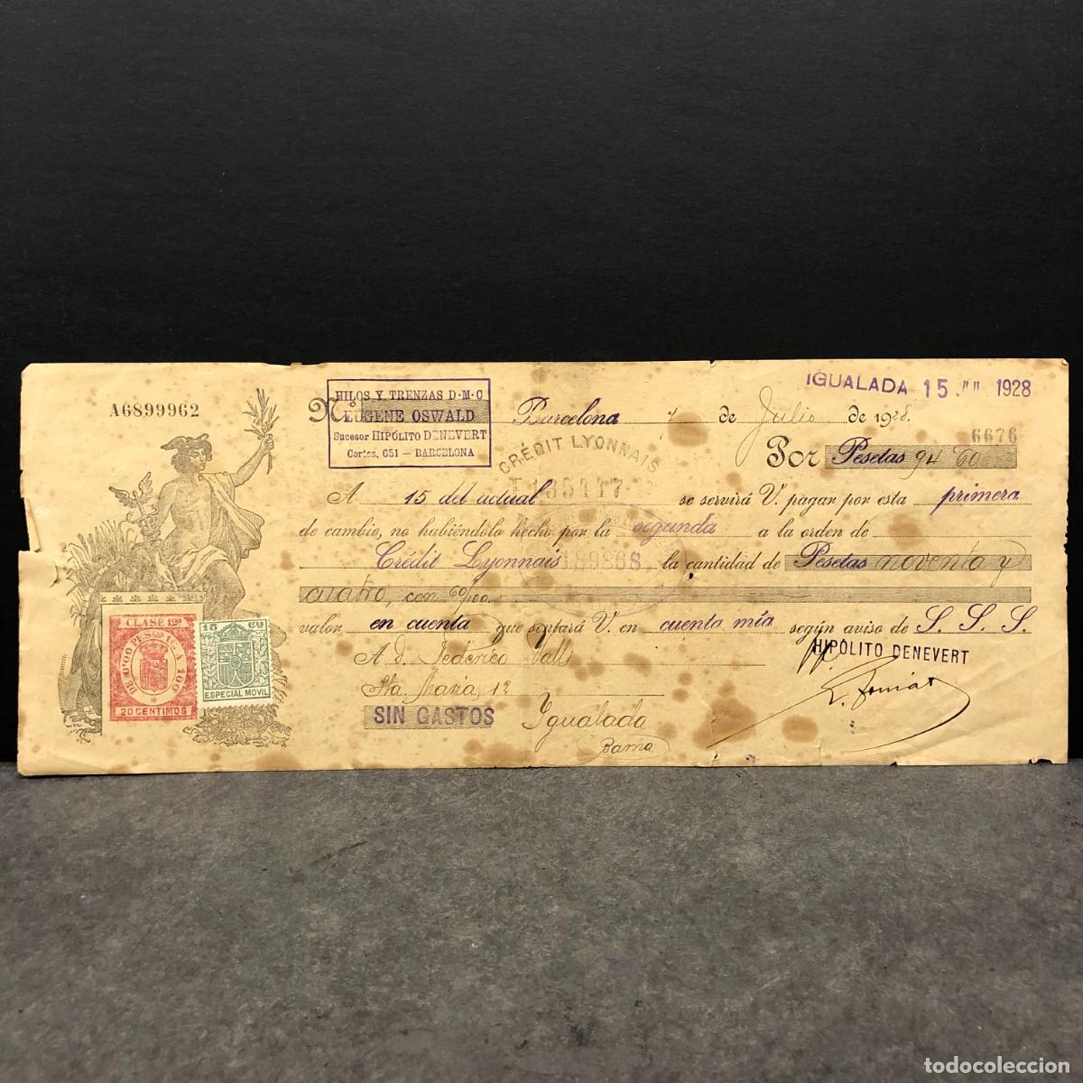 Documentos bancarios: CHEQUE - IGUALADA - CR&Eacute;DIT LYONNAIS - 1928 - RAR&Iacute;SIMO DOCUMENTO / 24