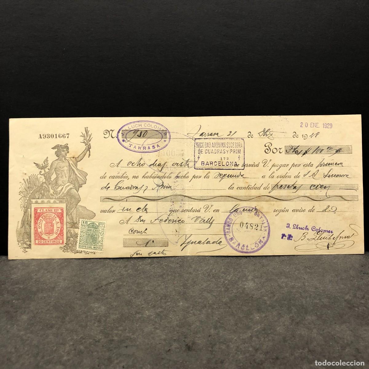 Documentos bancarios: CHEQUE - IGUALADA - CR&Eacute;DIT LYONNAIS - 1928 - RAR&Iacute;SIMO DOCUMENTO / 26