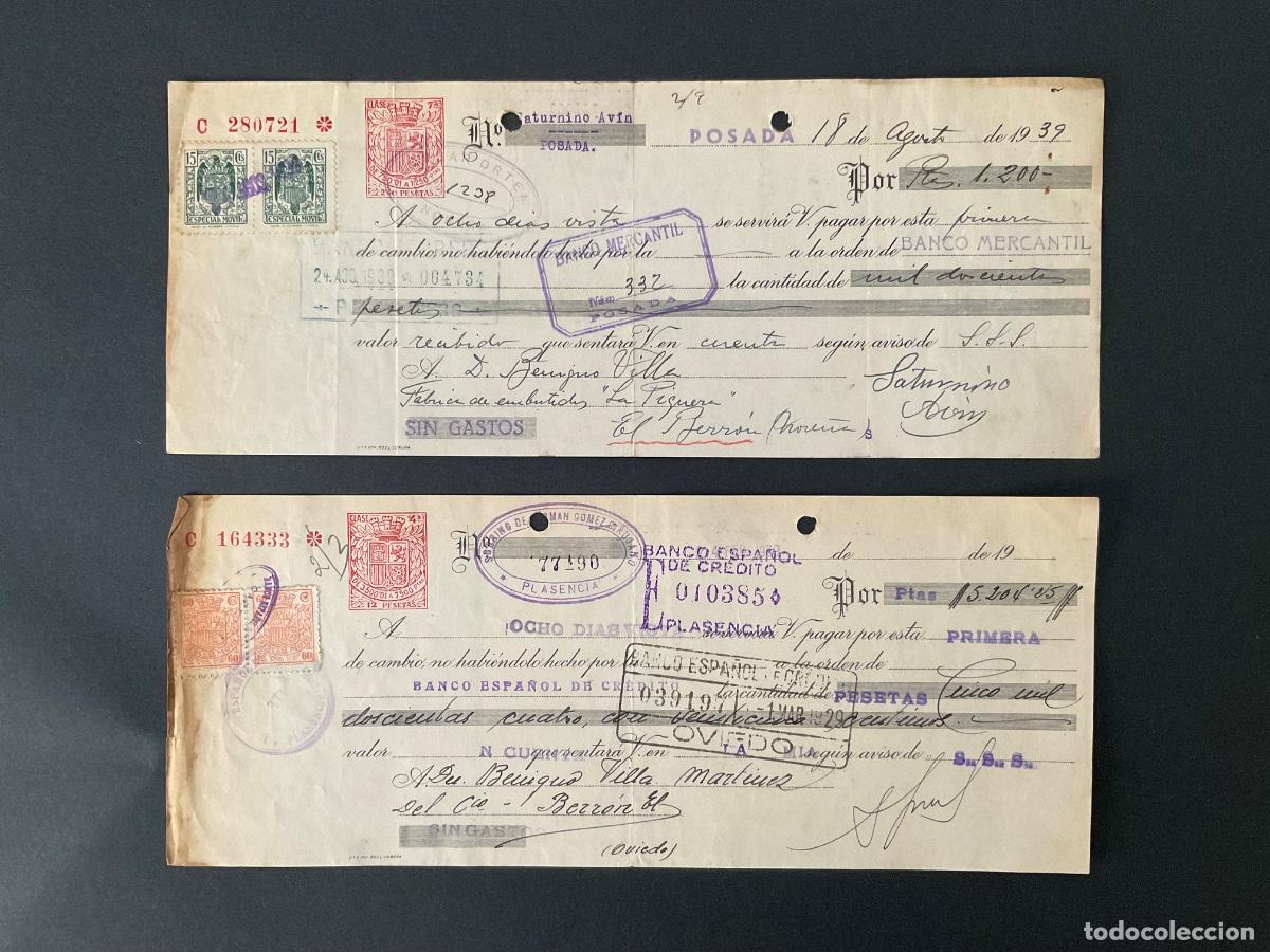Documentos bancarios: Lote de 2 letras de cambio espa&ntilde;olas de 1939