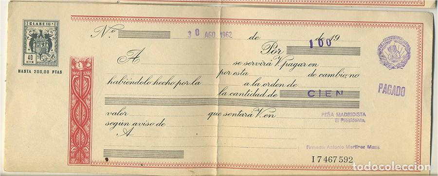 Documentos bancarios: LETRA DE CAMBIO PE&Ntilde;A MADRIDISTA DE ELCHE ALICANTE 1965 POR 100 PESETAS (3)