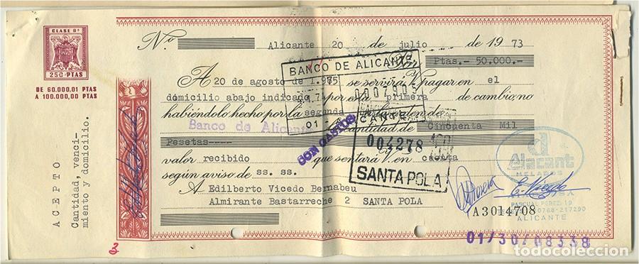 Documentos bancarios: LETRA DE CAMBIO HELADOS ALACANT 1973 POR 50.000 PESETAS