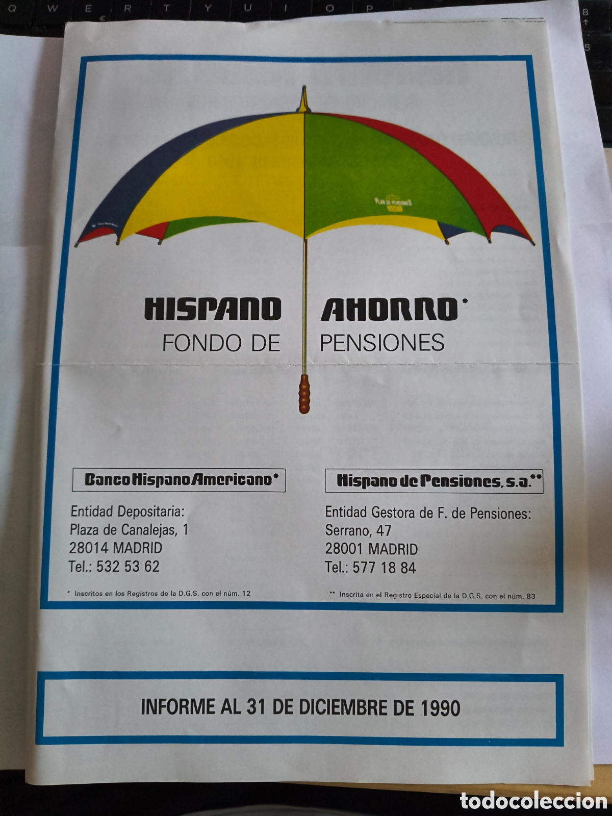 Documentos bancarios: FOLLETO BANCO HISPANO AMERICANO FONDO PENSIONES 1990