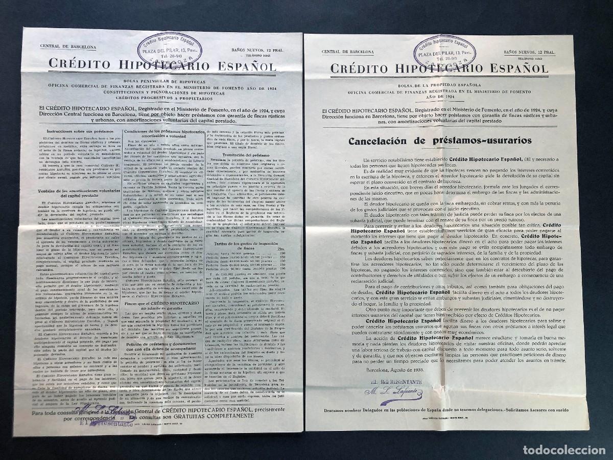 Documentos bancarios: CR&Eacute;DITO HIPOTECARIO ESPA&Ntilde;OL A&Ntilde;O 1933 / C&acute;REDITO Y CANCELACI&Oacute;N DE PR&Eacute;STAMOS