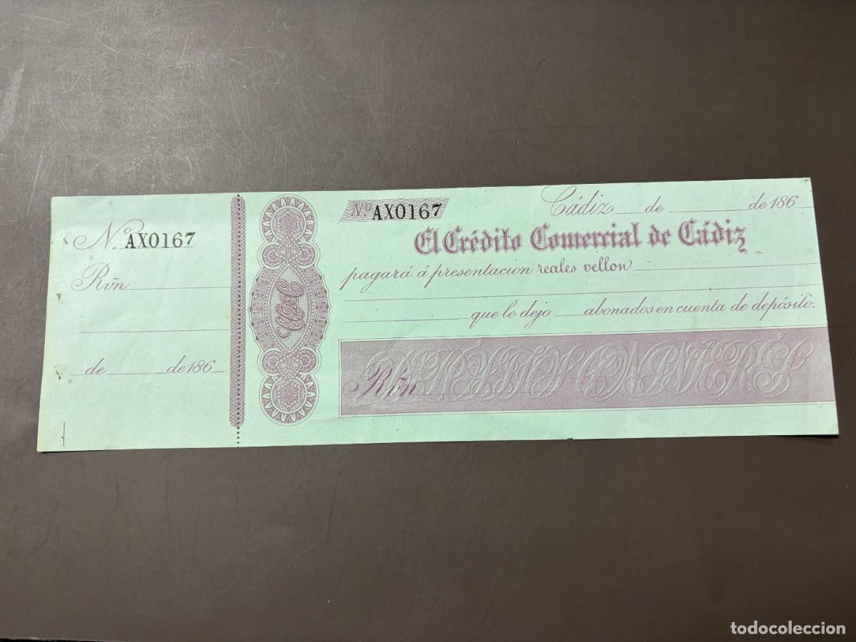 Documentos bancarios: PAGARE DEL BANCO EL CREDITO COMERCIAL DE CADIZ. 1860