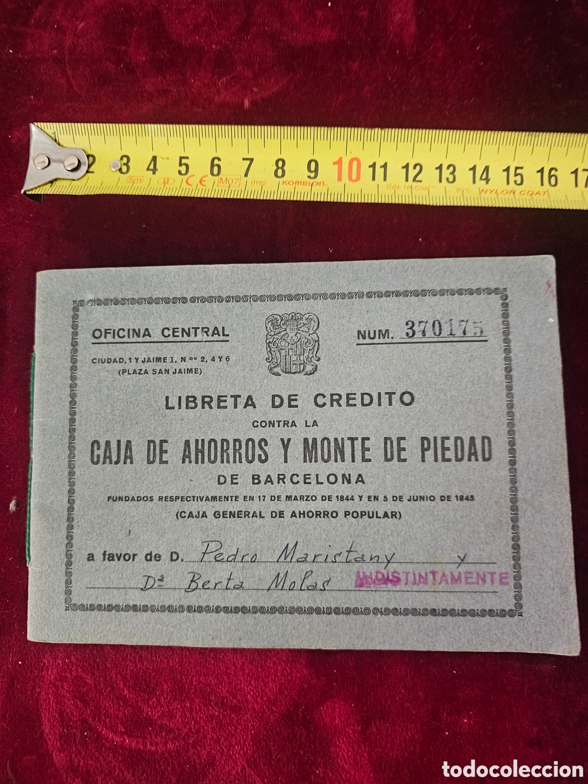 Documentos bancarios: Libreta de Cr&eacute;dito Caja de Ahorros y Monte de Piedad de Barcelona 1961 - Maristany Molas