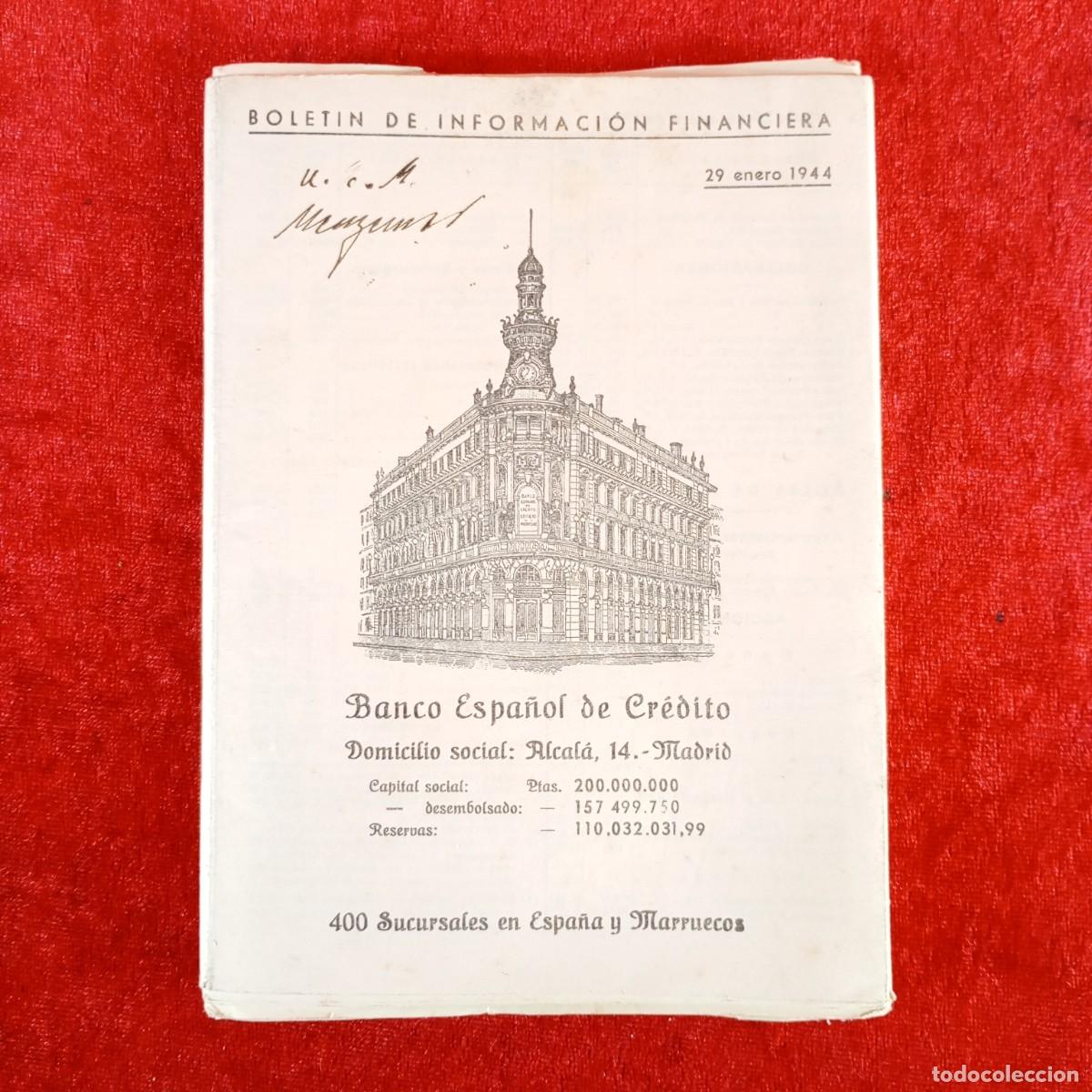 Documenti bancari: BOLETIN DE INFORMACI&Oacute;N FINANCIERA - BANCO ESPA&Ntilde;OL DE CREDITO - 29 ENERO 1944 - MADRID / 543