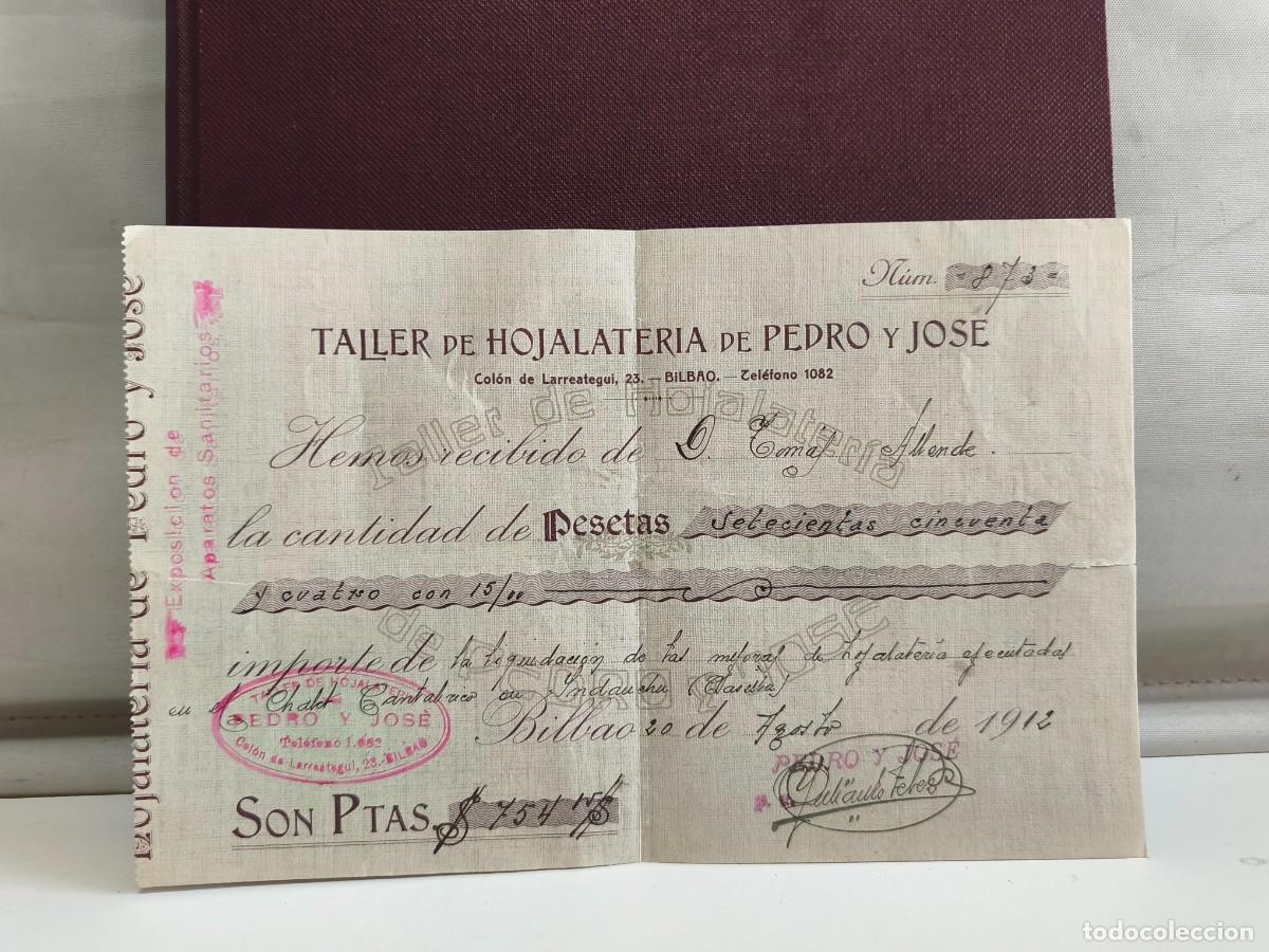 Documenti bancari: TALLER DE HOJALATERIA DE PEDRO Y JOSE. ANTIGUO RECIB&Iacute;. BILBAO 1912.