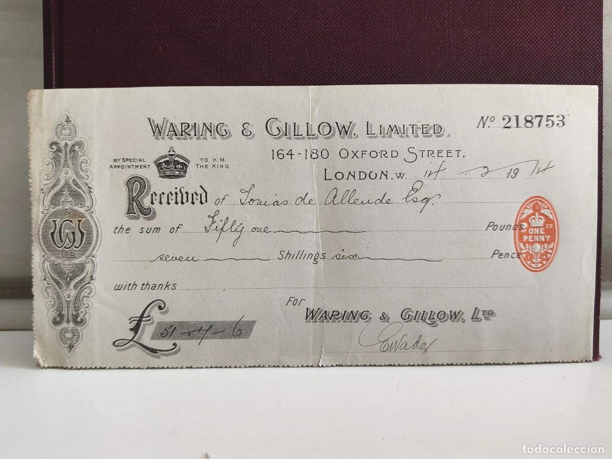 Bank Documents: WARING & GILLOW LIMITED. ANTIGUO RECIB&Iacute;. LONDON 1914.