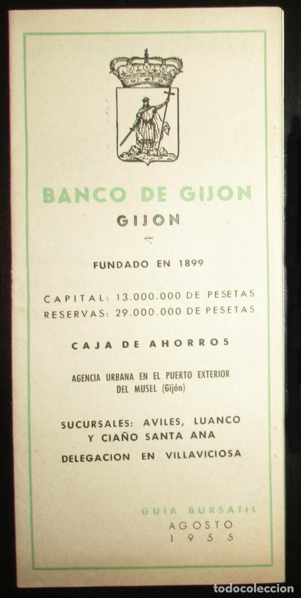 Bank Documents: GU&Iacute;A BURS&Aacute;TIL DEL BANCO DE GIJ&Oacute;N. ORIGINAL DE AGOSTO DE 1955.