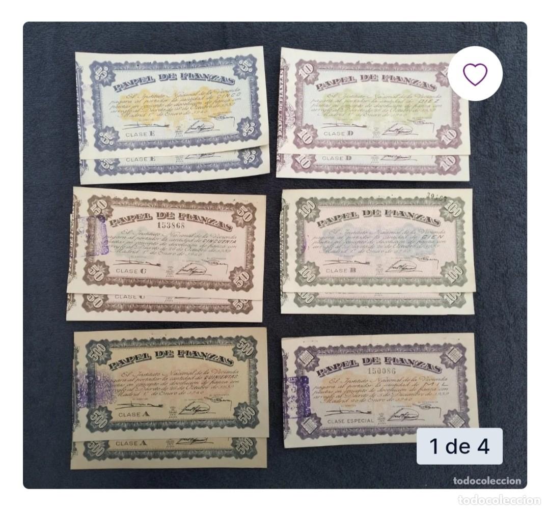 Documentos bancarios: PAPEL FIANZAS. PAREJAS CORRELATIVAS A&Ntilde;OS 40. VALORES DE 5,10,50,100,500,1000
