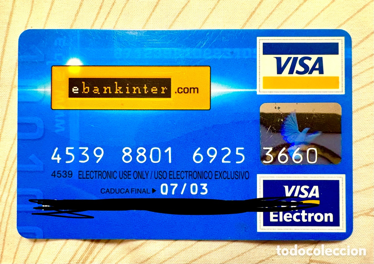 Documentos bancarios: Tarjeta Antigua Visa Electron eBankinter (A&ntilde;o 2000) - Pionera Banca Online - &iexcl;Sin Firmar!