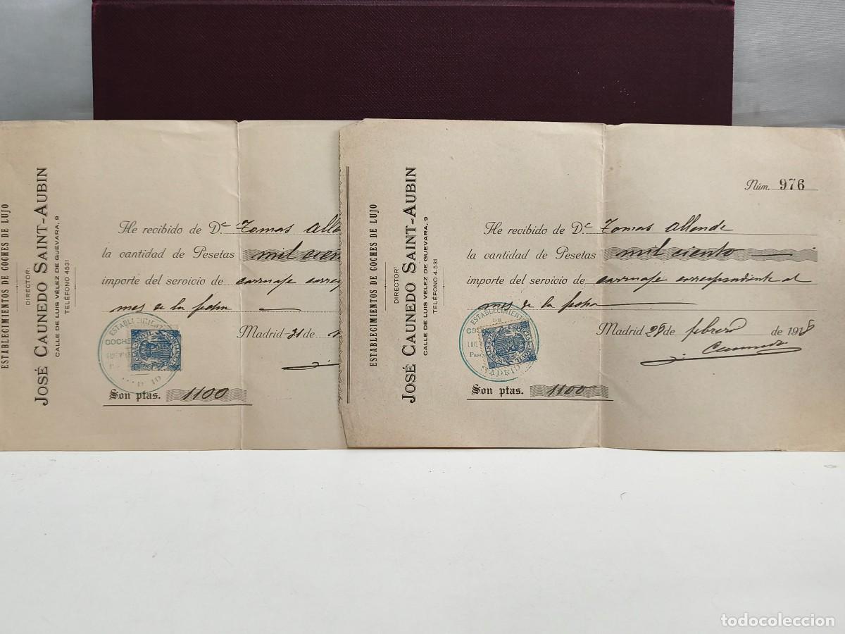 Bank Documents: ESTABLECIMIENTOS DE COCHES DE LUJO. JOS&Eacute; CAUNEDO SAINT-AUBIN. 2 ANTIGUOS RECIB&Iacute;S. MADRID 1918