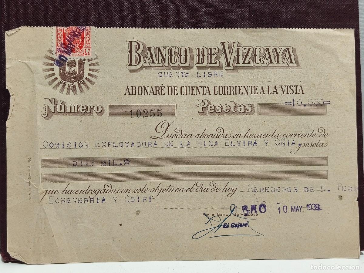 Bank Documents: BANCO DE VIZCAYA. ABONAR&Eacute; DE CUENTA CORRIENTE A LA VISTA. COISI&Oacute;N EXPLOTADORA DE LA MINA ELVIRA.