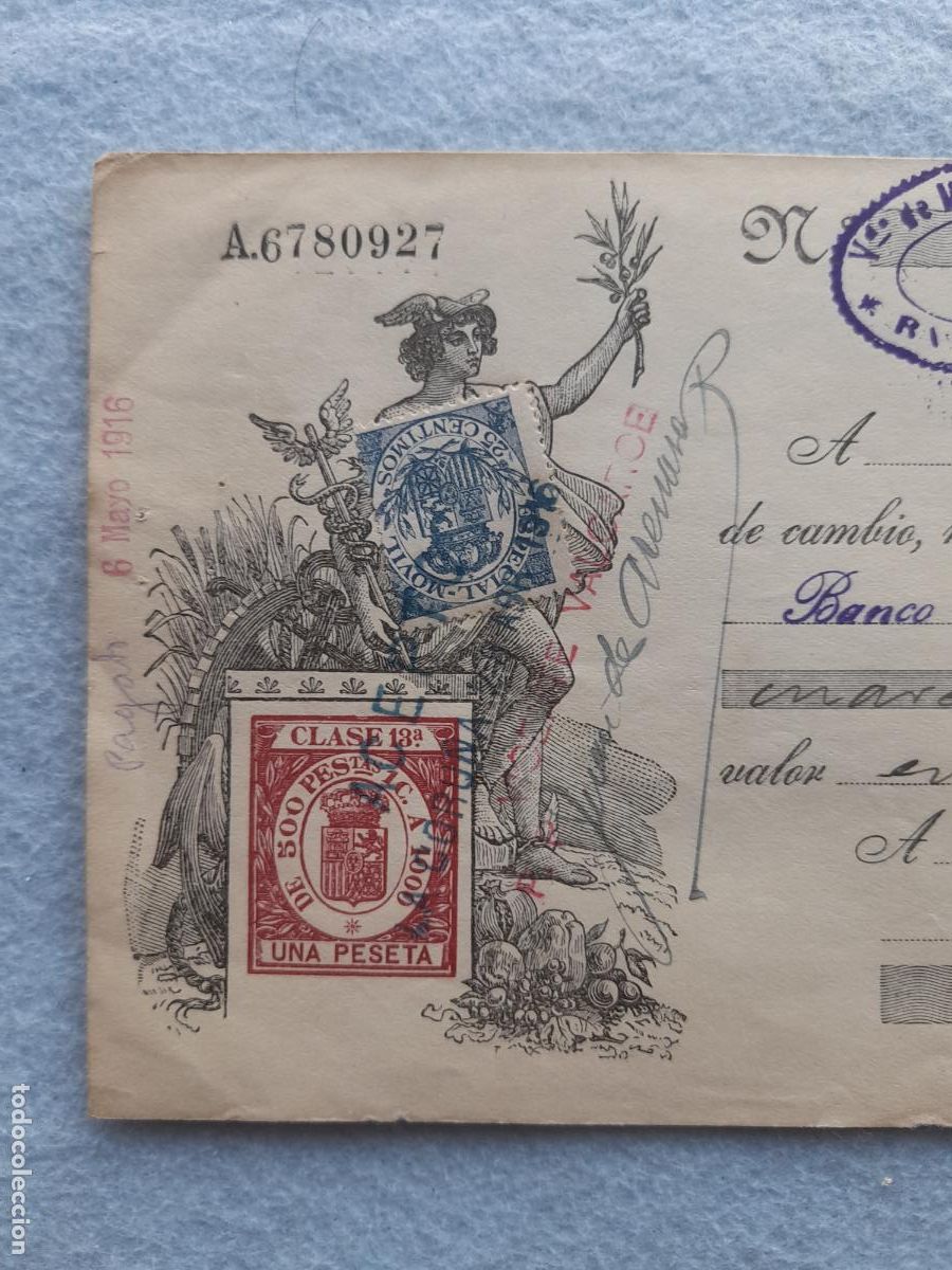 Documentos bancarios: Letra de Cambio. Barcelona, 20 de Abril de 1916. - Foto 2
