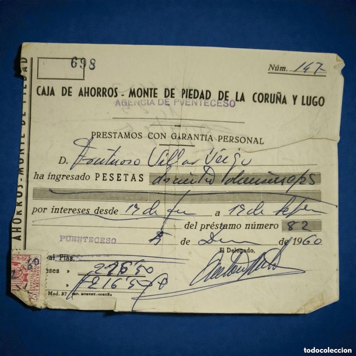 Bank Documents: Documento Bancario Antiguo A&ntilde;o 1960 &ndash; Caja De Ahorros Monte De Piedad De La Coru&ntilde;a Y Lugo