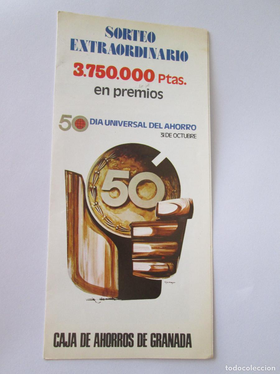 Documentos bancarios: 50 DIA UNIVERSAL DEL AHORRO - CAJA DE AHORROS DE GRANADA - SORTEO EXTRAORDINARIO - 1974