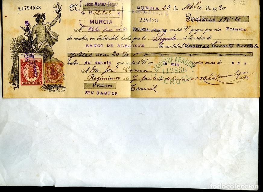 Documenti bancari: letra cambio BANCO ARAGON a pagar EN BANCO ALBACETE 1920