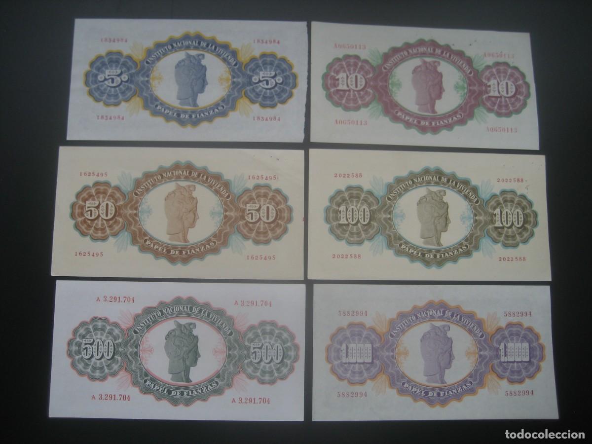Documentos bancarios: 6 BILLETES PAPEL DE FIANZAS 5 - 10 - 50 - 100 - 500 - 1000 PESETAS