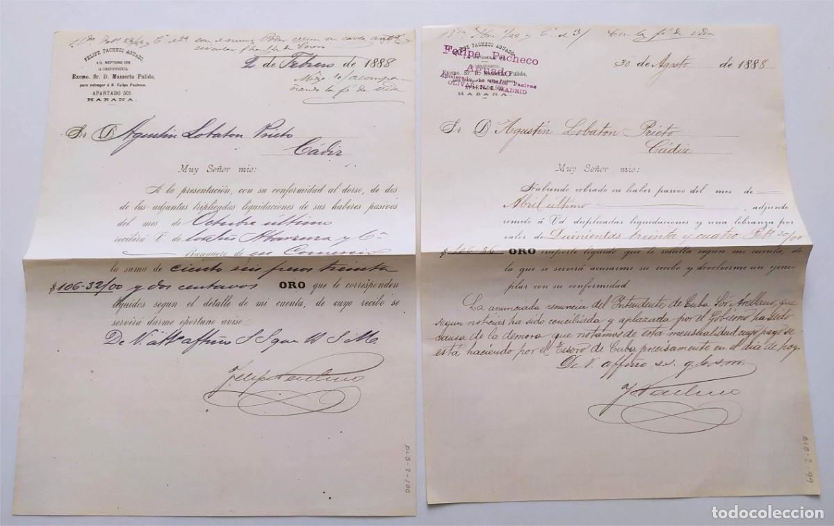 Documentos bancarios: Dos documentos de pago del Tesoro de Cuba (La Habana, 1888) - Foto 2