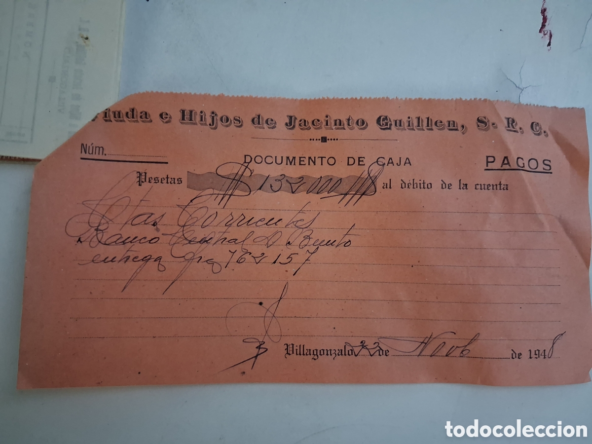 Documentos bancarios: ANTIGUO DOCUMENTO DE CAJA CON FACTURAS