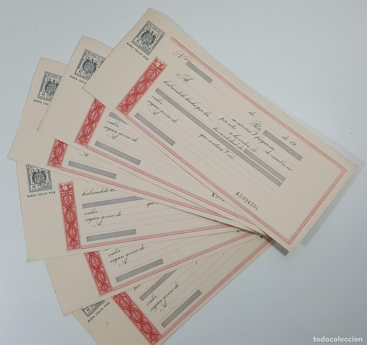 Documentos bancarios: LOTE 6 LETRAS DE CAMBIO NUEVAS SIN USO CLASE 10 (HASTA 200 PTAS.) 40 CTS., A&Ntilde;OS 60