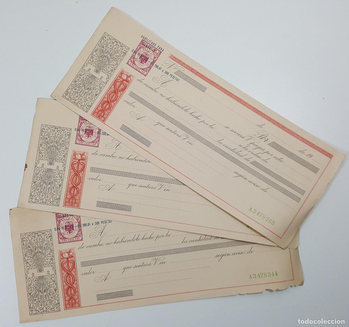 Documentos bancarios: LOTE 3 LETRAS DE CAMBIO NUEVAS, HABILITADO PARA CLASE 15 0,60 CTS DE 200.01 A 300 PTS A&Ntilde;OS 60