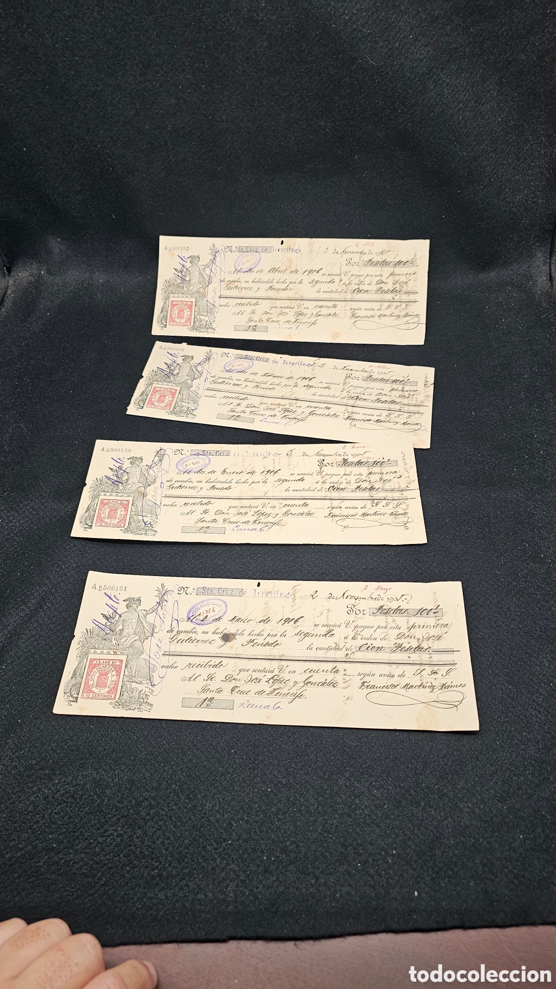 Bankdokumente: letras de cambio hist&oacute;rica emitida en Santa Cruz de Tenerife a principios del siglo XX (1905 / 06 )