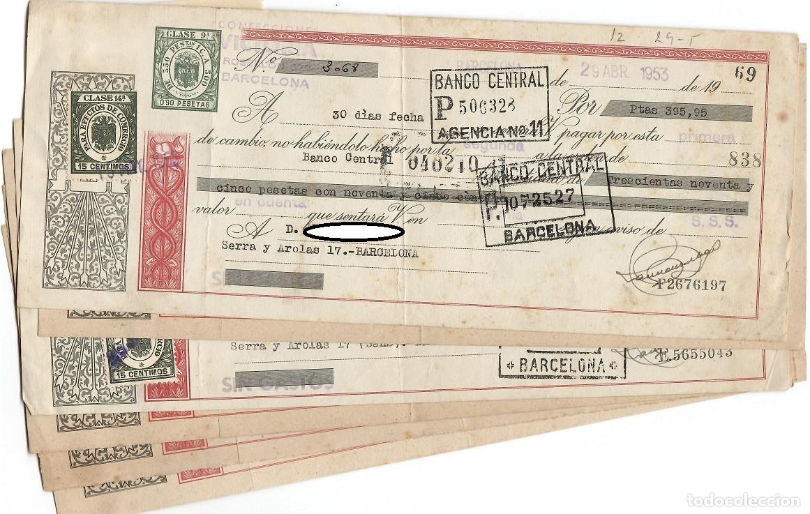 Documentos banc&aacute;rios: 6 Letras de cambio / A&ntilde;os 1952 y 1953 - Confecciones Victoria (Barcelona)