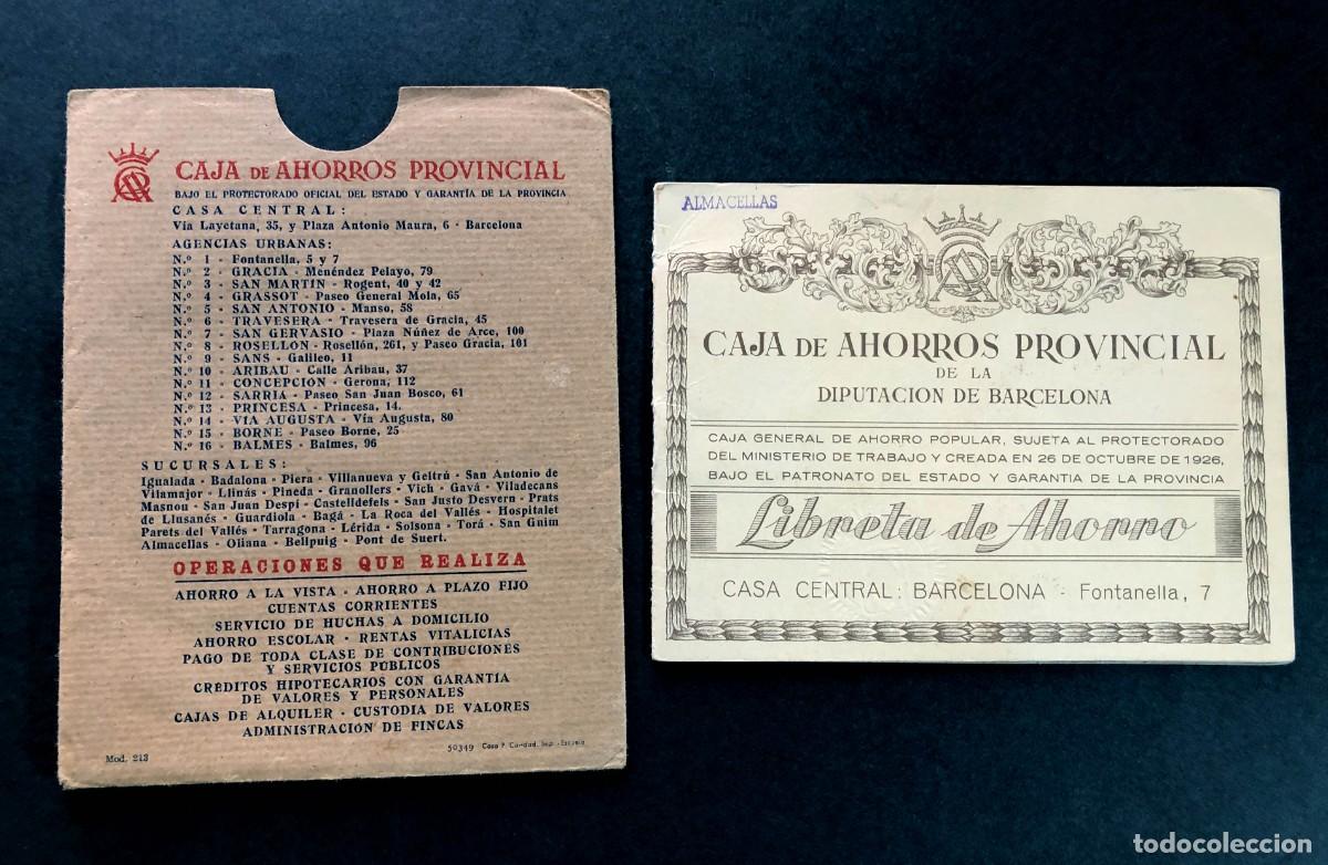 Documentos bancarios: ANTIGUA LIBRETA / CAJA DE AHORROS PROVINCIAL DE BARCELONA (ALMACELLAS - LLEIDA 1955