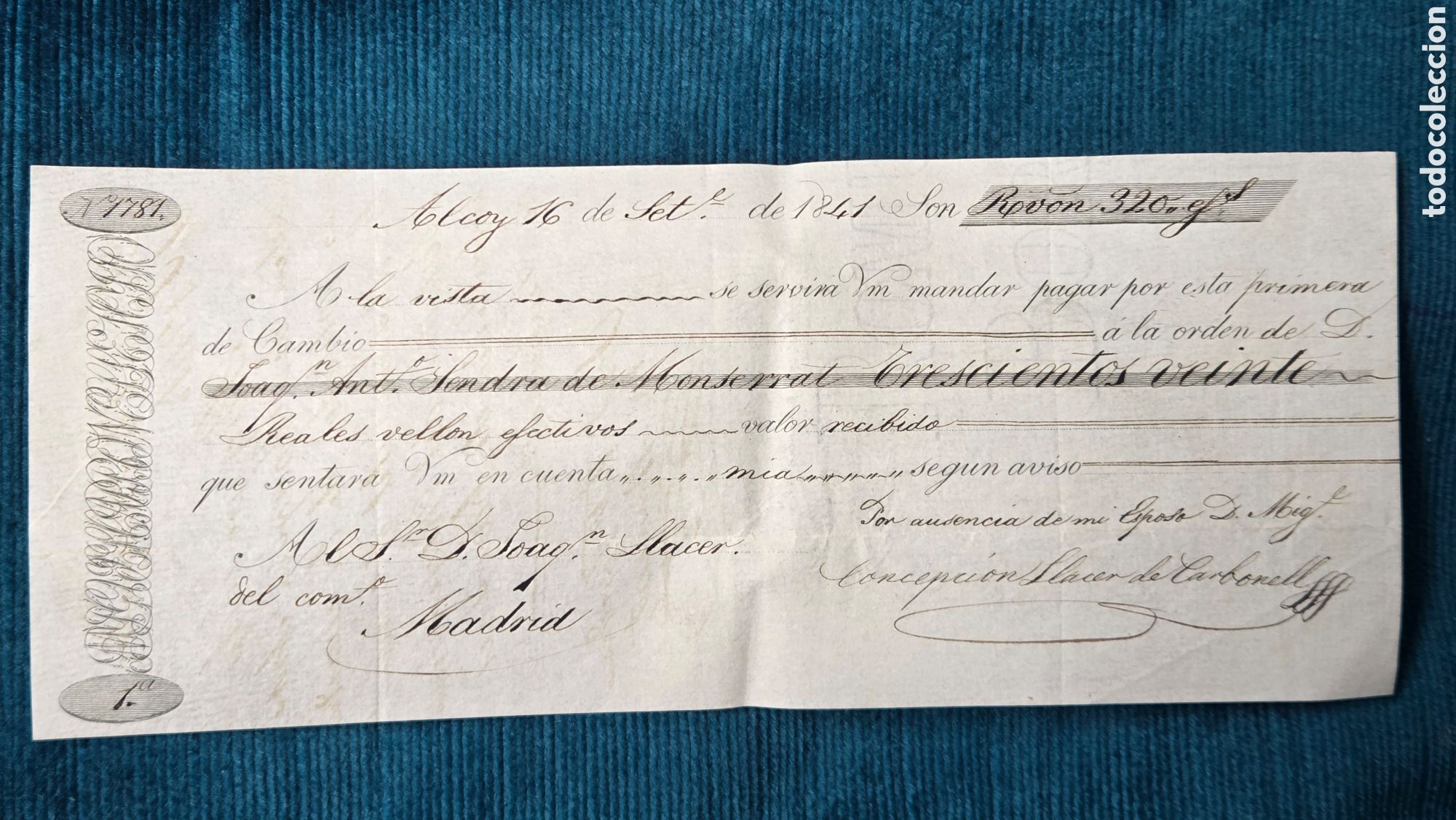 Documents bancaires: ALCOY 1841 LETRA DE CAMBIO