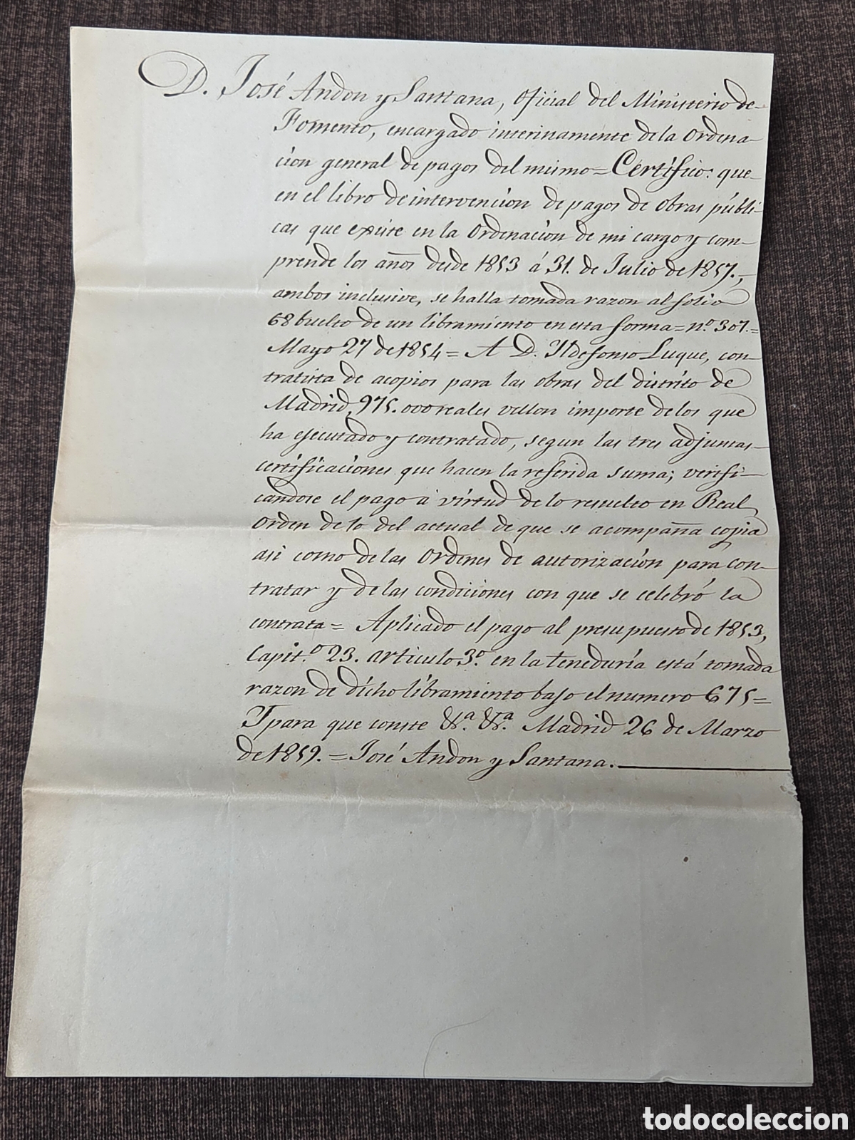 Documenti bancari: 1859 PAGAR&Eacute; DEL TESORO de 975.000 reales de Vell&oacute;n.