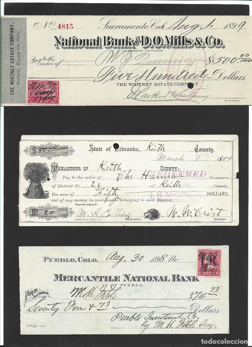 Documenti bancari: Lote (2) 12 Cheques muy Antiguos Estados Unidos a&ntilde;os 1870s a 1900s.