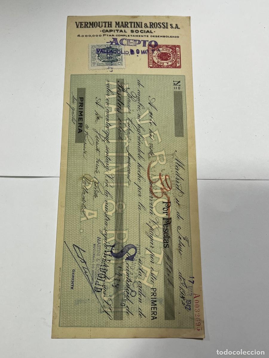 Documentos bancarios: LETRA DE CAMBIO. 1942. VALLADOLID. VERMOUTH MARTINI ROSSI S.A.