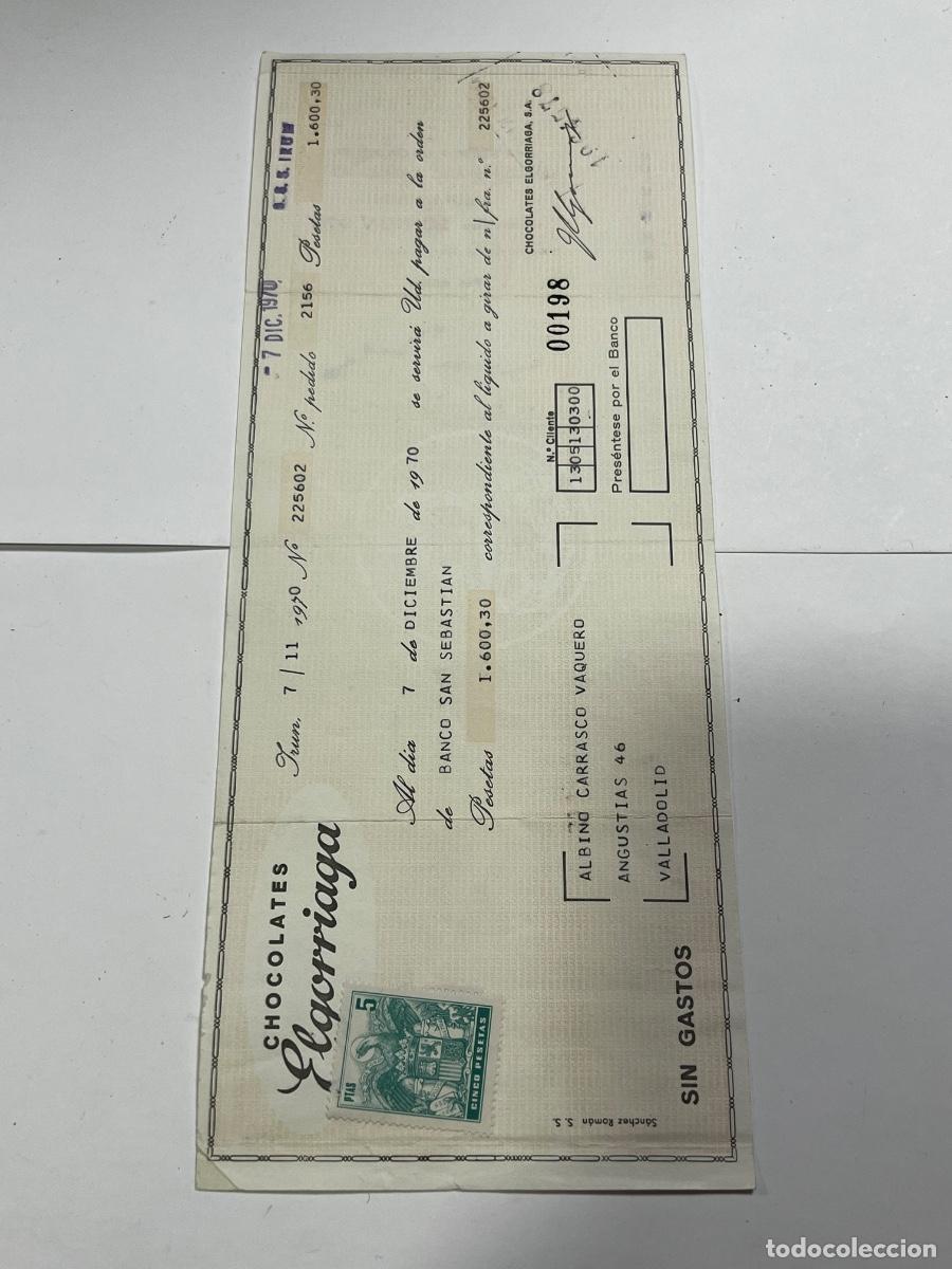 Documentos bancarios: LETRA DE CAMBIO. 1970. BANCO SAN SEBASTI&Aacute;N. CHOCOLATES ELGORRIAGA.