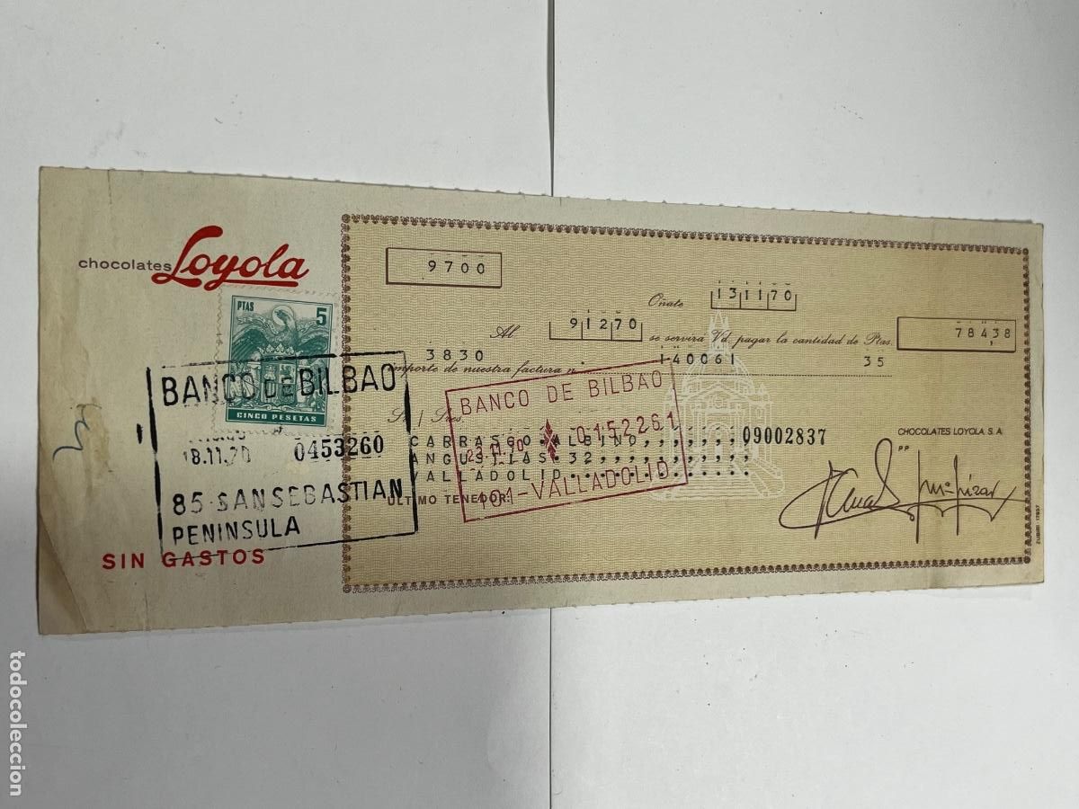 Documenti bancari: LETRA DE CAMBIO. 1970. BILBAO. CHOCOLATES LOYOLA.