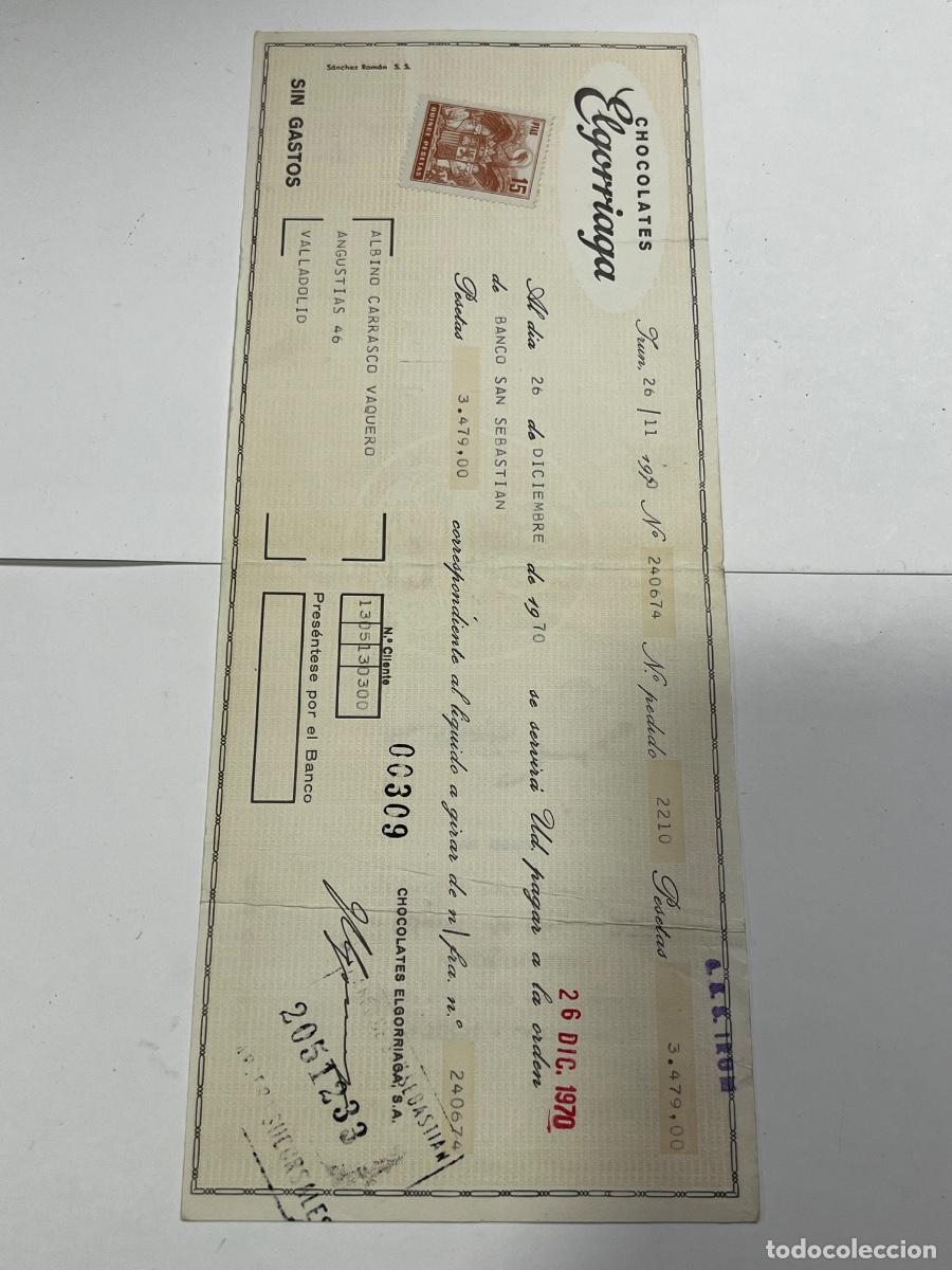 Documentos bancarios: LETRA DE CAMBIO. 1970. IR&Uacute;N. CHOCOLATES ELGORRIAGA.