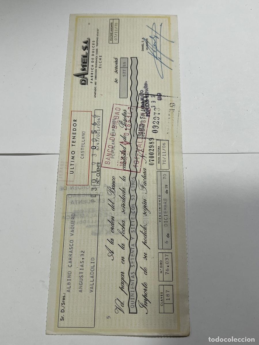 Documentos banc&aacute;rios: LETRA DE CAMBIO. 1970. ELCHE. D&Aacute;MELO S.A.